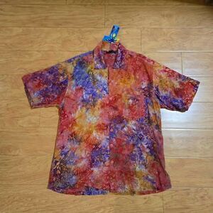 Tropical Tantrum Hawaii Colorful Floral Batik Short Sleeve Shirt L
